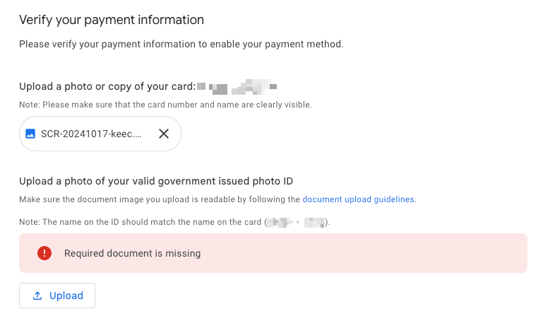 provide id to verify credit card